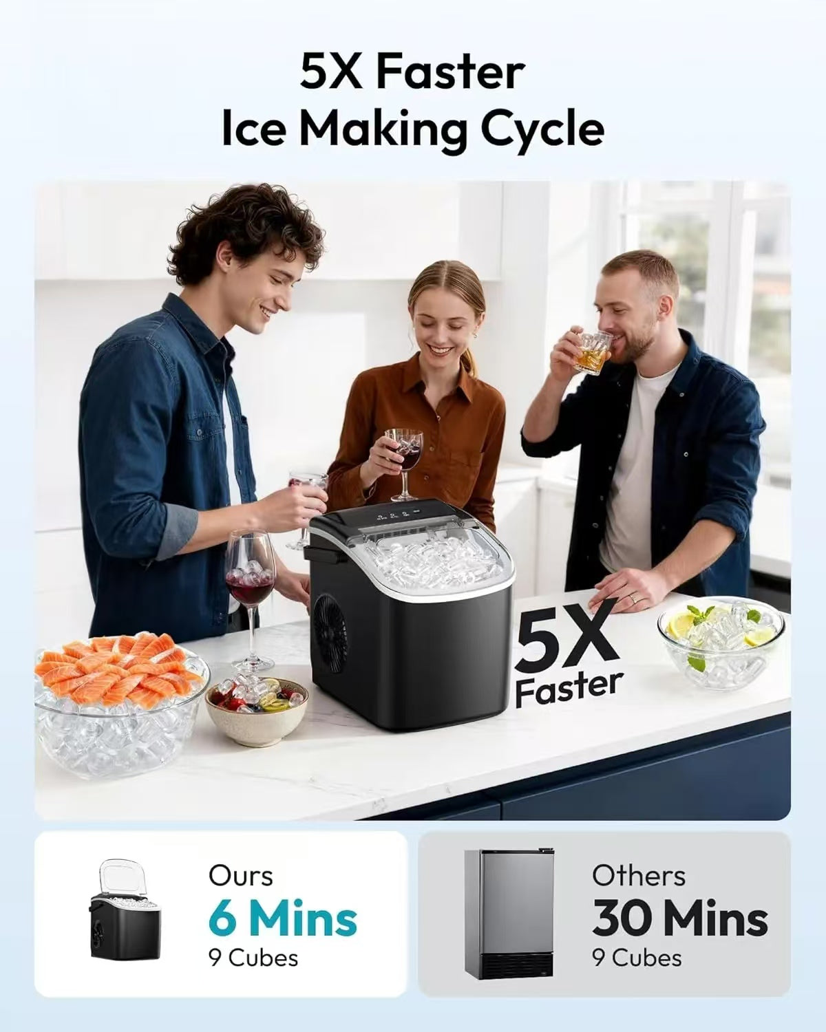Portable self-cleaning ice maker, countertop ice maker (with handle)
