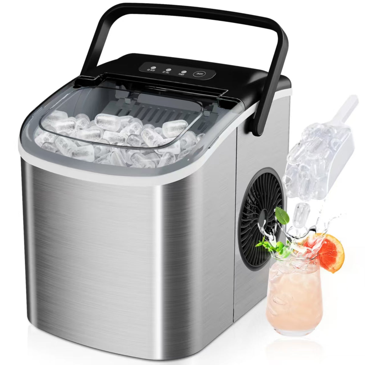 Portable self-cleaning ice maker, countertop ice maker (with handle)