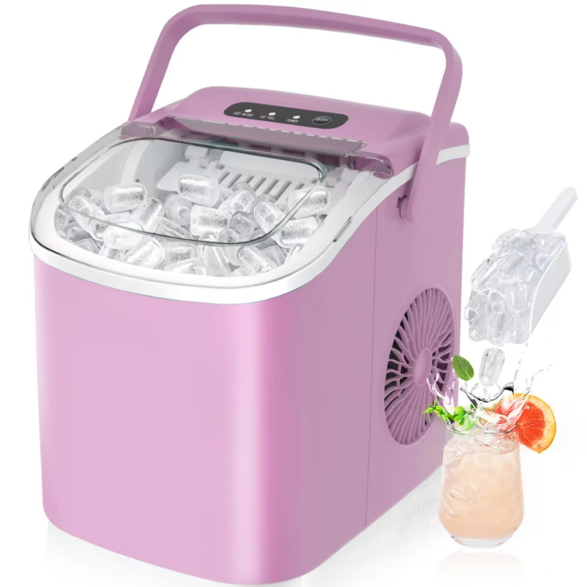 Portable self-cleaning ice maker, countertop ice maker (with handle)