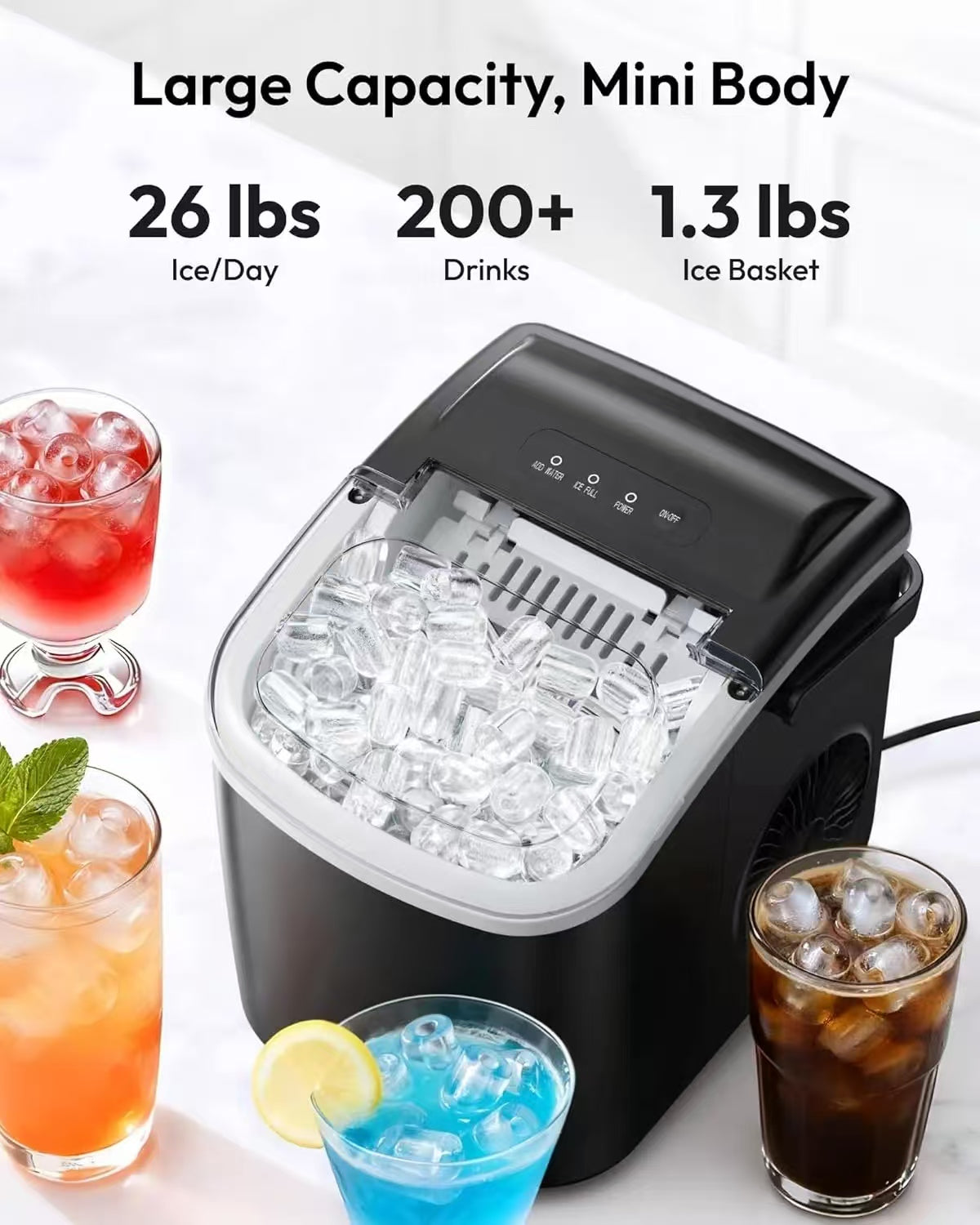 Portable self-cleaning ice maker, countertop ice maker (with handle)