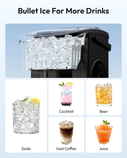 Portable self-cleaning ice maker, countertop ice maker (with handle)