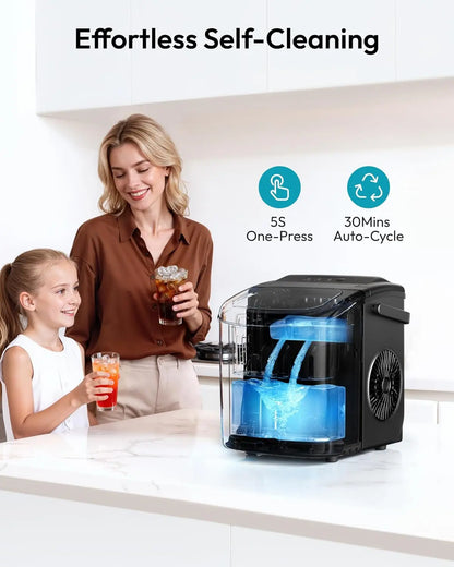 Portable self-cleaning ice maker, countertop ice maker (with handle)