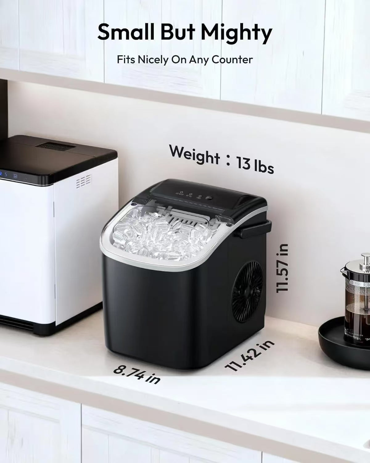 Portable self-cleaning ice maker, countertop ice maker (with handle)