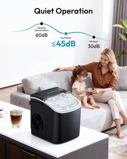 Portable self-cleaning ice maker, countertop ice maker (with handle)