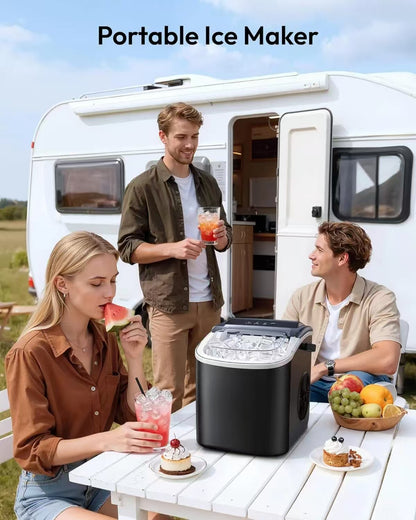 Portable self-cleaning ice maker, countertop ice maker (with handle)