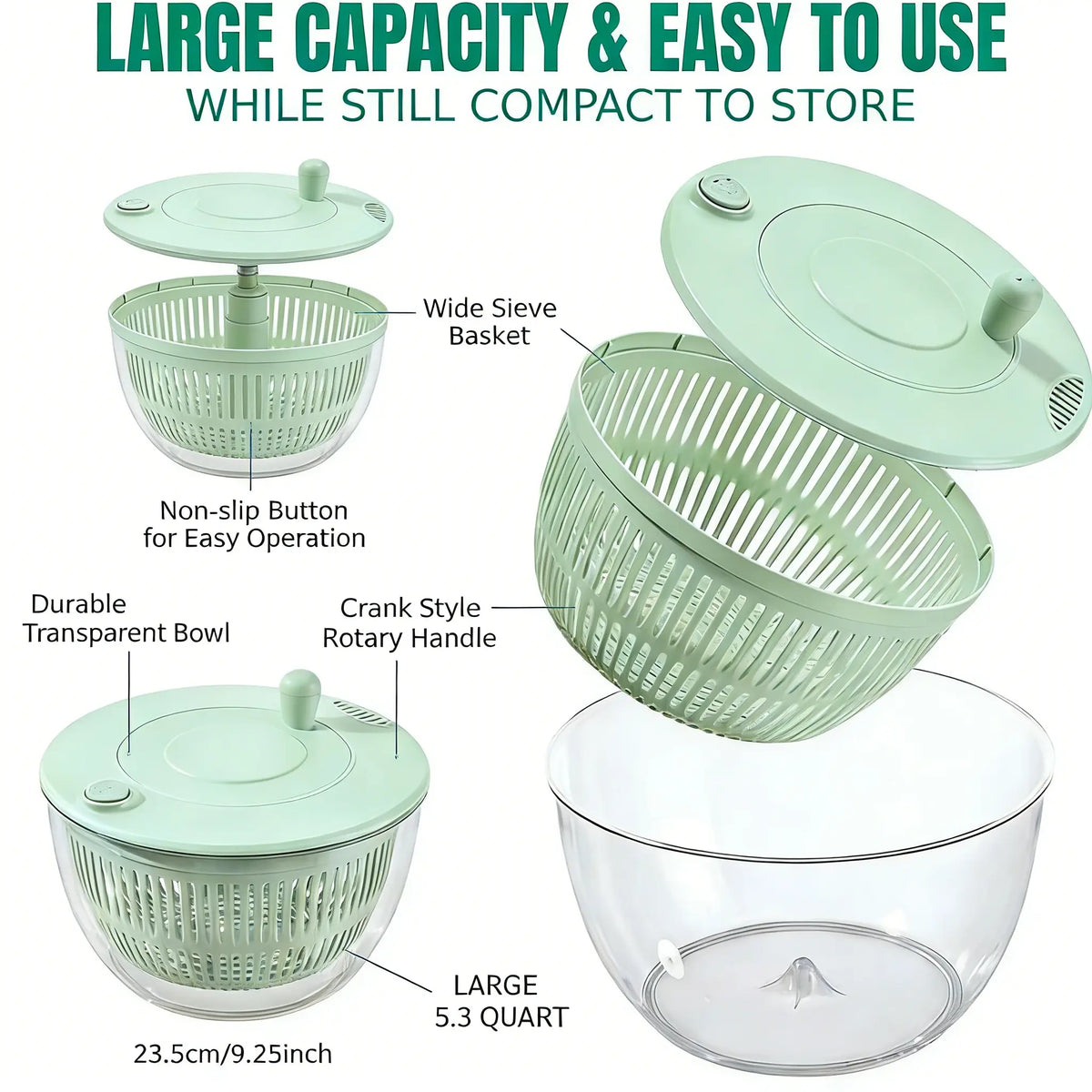 3-in-1 Fruit and Vegetable Washing and Draining Bowl, Kitchen Tool Set, Salad Spinner
