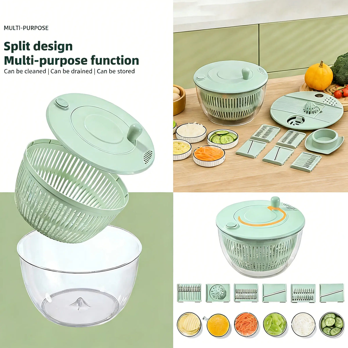 3-in-1 Fruit and Vegetable Washing and Draining Bowl, Kitchen Tool Set, Salad Spinner